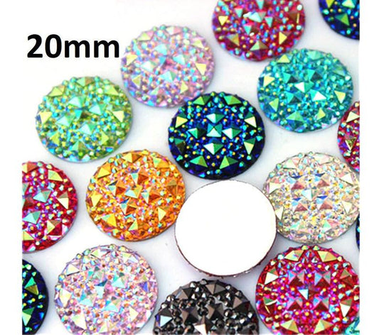 CA873 - 10 pcs Druzy Resin Embellishment Cabochons - Multicolor Assortment - 20mm - Shimmer Style