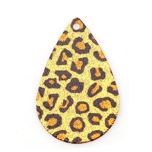 P387 - 10 pcs Gold Plated Multicolor Teardrop Metal Enamel Dangle Charms Pendants - 28mm x 18mm - 1.1" - Leopard - Great for Earrings, Dangles!