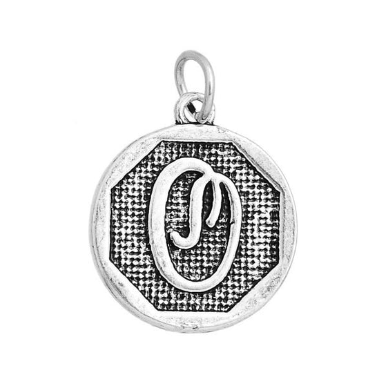 P105 - 4 pcs. Antique Silver LARGE Letter "O" Alphabet Letter Charm Pendant - 23mm x 20mm - Stamped Design