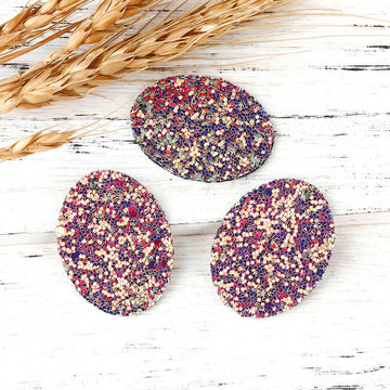 P031 - 10 pcs. Purple Multicolor Faux Leather Dangle Charms Pendants - Oval - 41mm (1.6") - Great for Light Earrings or Dangles! Double Sided