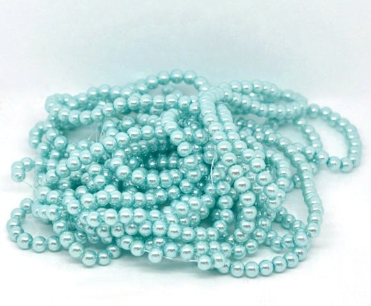 BD095 - 4mm Light Blue Glass Pearl Imitation Round Beads - 32 inch strand - Approx. 210 beads - Hole Size: 1mm