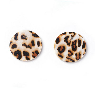 P2022 - 10 pcs. Leopard Animal Faux Leather Dangle Charms Pendants - Black and Brown - Circle - 24mm (0.95") - Double Sided
