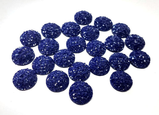 CA751 - 10 pcs Druzy Resin Embellishment Cabochons Dark Blue Denim - 12mm - Dome Circle