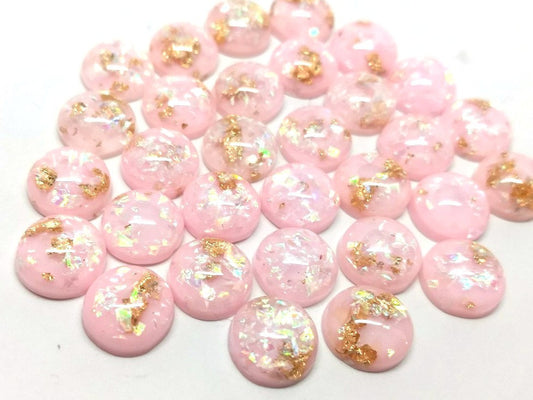 CA373 - 10 pcs Resin Round Embellishment Circle Cabochons Metal Foil Pink, White, Gold - 12mm - Multi-Color Glitter