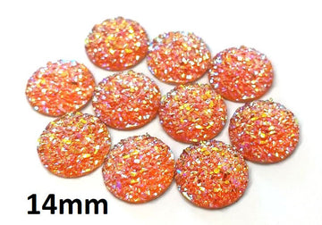 CA822 - 10 pcs Druzy Resin Embellishment Cabochons Orange Multicolor - 14mm - Dome Circle