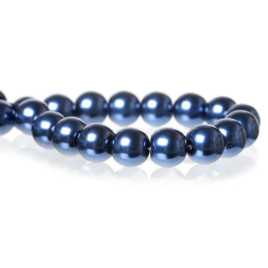 BD147 - 8mm Dark Blue Glass Pearl Imitation Round Beads - 32 inch strand - Approx. 105 beads - Hole Size: 1mm