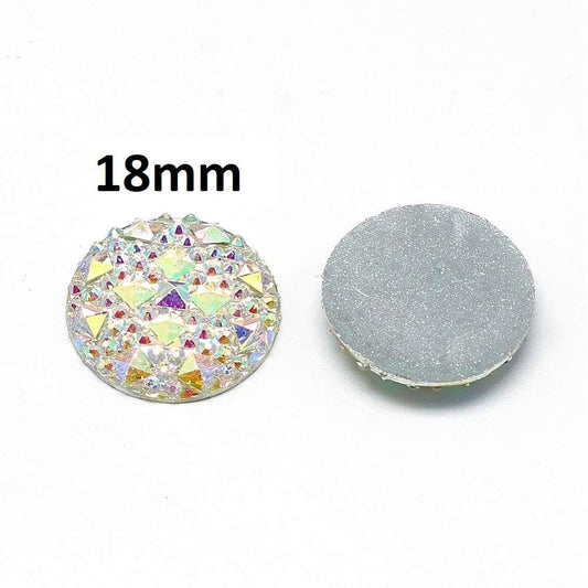 CA829 - 10 pcs Druzy Resin Embellishment Cabochons Clear White Multicolor Iridescent AB - 18mm - Shimmer Style