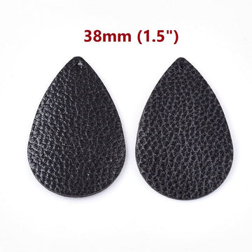 P2030 - 10 pcs. Black Faux Leather Dangle Charms Pendants - Teardrop - 38mm (1.5") - Great for Light Earrings or Dangles! Double-Sided