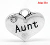 P042 - 10 pcs. Antique Silver "Aunt" charm with rhinestone - 16mm X 14mm