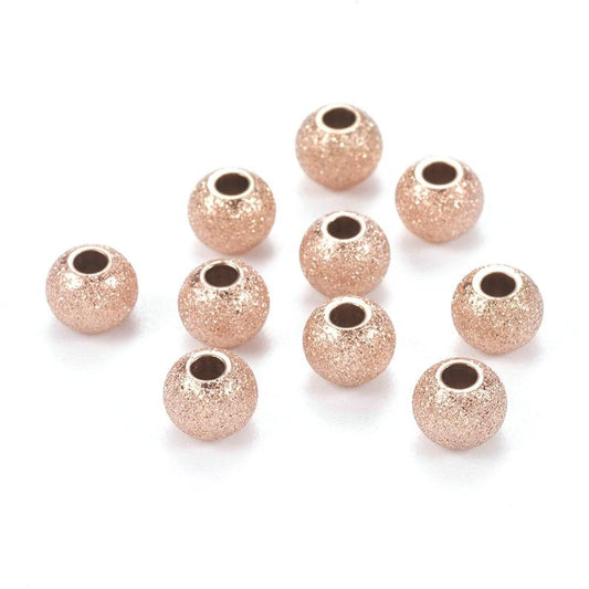 BD610 - 6mm - 10 pcs. 304 Stainless Steel Rose Gold Stardust Ball Spacer Beads - Hole Size: 2mm