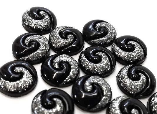 CA383 - 10 pcs Druzy Resin Embellishment Cabochons - 12mm - Bi Color Style - Black and Silver - Multicolor