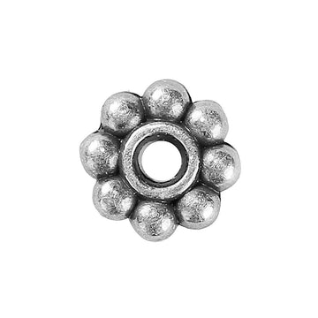 BD282 - 100 pcs Antique Silver Snowflake Daisy Spacer Beads - 6mm - Hole Size: 1.7mm