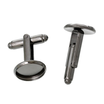 CU037 - Lot of 10 Dark Grey Gray Gunmetal Cuff Links (5 pairs) - 12mm Glue Pad Bezel Setting