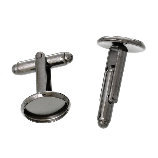 CU037 - Lot of 10 Dark Grey Gray Gunmetal Cuff Links (5 pairs) - 12mm Glue Pad Bezel Setting