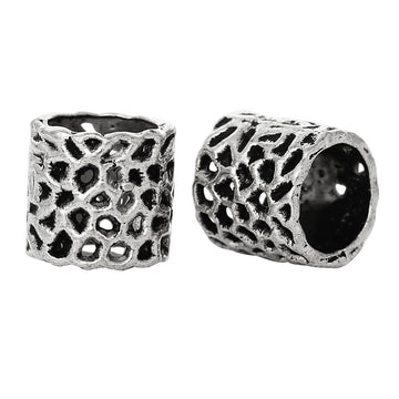 BD340 - 50 pcs Antique Silver Dotted Tube European Spacers - 8 x 8mm - Hole Size: 6.4mm