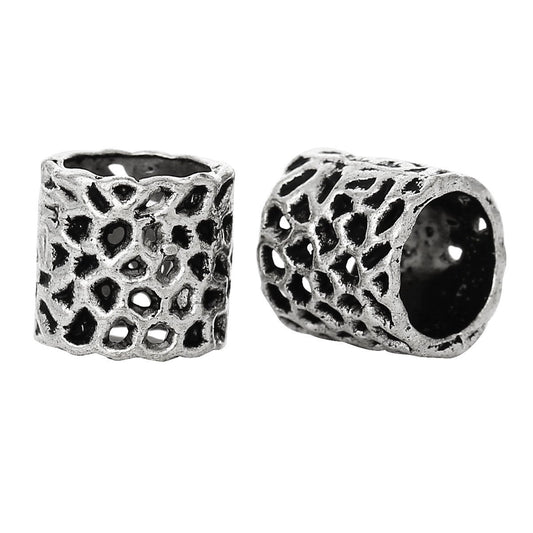 BD340 - 50 pcs Antique Silver Dotted Tube European Spacers - 8 x 8mm - Hole Size: 6.4mm