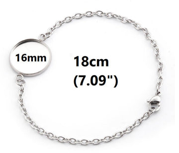 B093 - 3 pcs. 304 Stainless Steel Silver Tone Chain Bracelets - 7.09" (18cm) - 16mm Bezel - Tarnish Resistant!