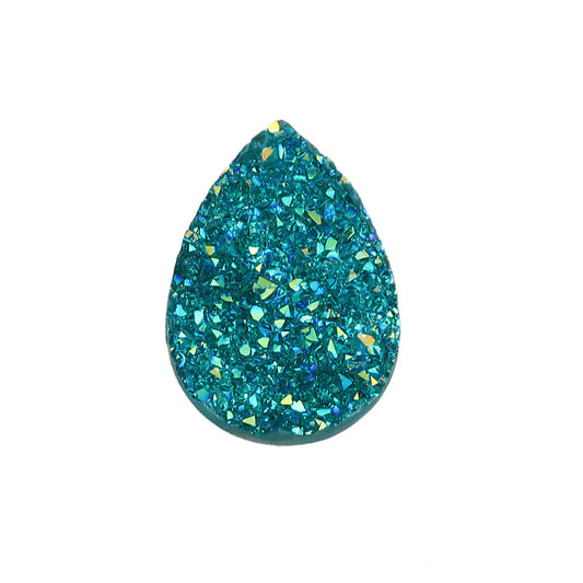 CA913 - 10 pcs Drusy Druzy Resin Embellishment Teardrop Cabochons - Aqua Blue Green AB - 25x18mm - 25mm x 18mm - 18x25mm - Tear Drop - Thick: 4.5mm