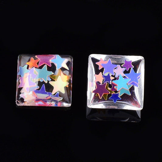 CA775 - 10 pcs Druzy Resin Embellishment Cabochons Glitter - 12mm (1/2 in) - Square - Stars