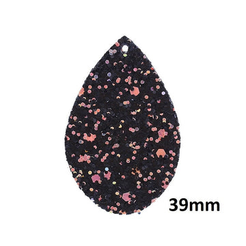 P2036 - 10 pcs. Black Multicolor Glitter Faux Leather Dangle Charms Pendants - Teardrop - 39mm (1.53") - Great for Light Earrings and Dangles!