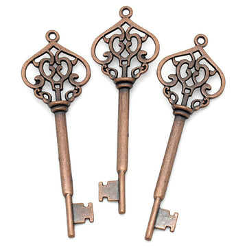 P668 - LARGE - 10 pcs. Copper Filigree Keys Charms Pendants - 70mm X 22mm (2 6/8"x 7/8")