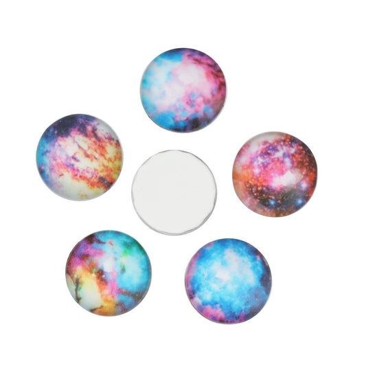CA724 - 10 pcs Circle Galaxy Universe Glass Round Dome Seals Tiles Cabochons - 12mm - Assortment - 5 Designs