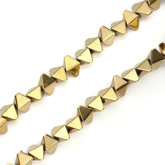 BD391 - 72 pcs. - 8mm Light Gold Hematite Bicone Beads - 15 inch strand - Hole - 8mm x 4mm