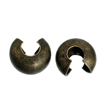 CR009 - 100 pcs Antique Bronze Crimp Beads Smooth Ball Spacer Bead Covers - 5mm Open, 4mm Closed