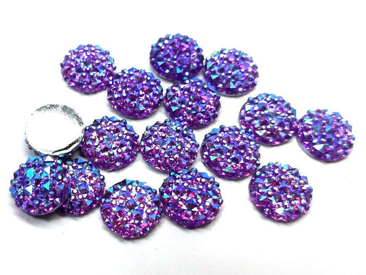 CA835 - 10 pcs Druzy Resin Embellishment Cabochons Purple Multicolor - 12mm - Shimmer Style