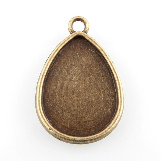 P1155 - 10 pcs. Antique Bronze Teardrop Bezel Cabochon Pendant Tags Trays - 25mm x 18mm Glue Pad - Setting - 25x18mm - 18x25mm