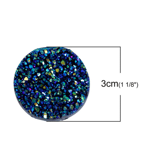 CA499B - 100 pcs Druzy Resin Embellishment Cabochons Blue Multicolor AB - 30mm (1.18 in)