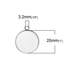 P1019 - 10 pcs. 304 Stainless Steel Circle Round Bezel Pendant Tags Trays - 25mm Glue Pad Setting - Single Loop - Silver Tone - Tarnish Resistant! Style A