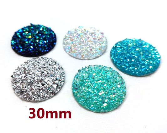 CA936 - 4 pcs Druzy Resin Embellishment Cabochons Assortment - 30mm (1.18 inch) - Dome Style