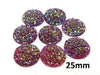 CA628 - 10 pcs Druzy Resin Embellishment Cabochons Ruby Red Multicolor - 25mm (1 inch) - Dome Style