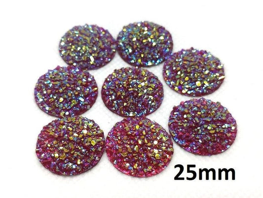 CA628 - 10 pcs Druzy Resin Embellishment Cabochons Ruby Red Multicolor - 25mm (1 inch) - Dome Style