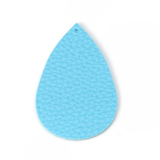 P632 - 10 pcs. Light Blue Faux Leather Dangle Charms Pendants - Teardrop - 56mm (2.2") - Great for Light Earrings or Dangles! Double-Sided