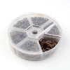 J302 - Assortment Box of Antique Bronze Split Jump Rings 4mm, 5mm, 6mm, 7mm, 8mm, 10mm - 1mm-1.3mm Thick - Plastic Storage Box Included