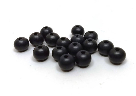 BD711 - Black Wooden Wood Round Spacer Beads - 10x9mm - Hole Size: 3mm - Style B - Matte - 10mm x 9mm