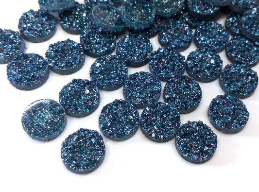 CA843 - 10 pcs Druzy Resin Embellishment Cabochons Peacock Blue - 10mm