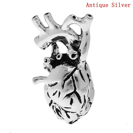 P203A - 2pcs. Antique Silver Anatomical Organ Human Heart Medical Charms Pendants - 27mm X 13mm
