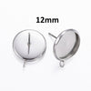 E390 - 10 pcs 304 Stainless Steel Silver Earring Posts Studs Settings Bezels Cabochons Tacks with Loop - 12mm Glue Pad Setting - Perpendicular Loop
