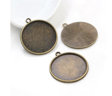 P1163 - 10 pcs. Antique Bronze Pendant Trays Circle Posts Settings Bezels Cabochons - 25mm Glue Pad Setting (1 inch)