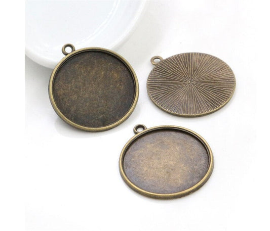 P1163 - 10 pcs. Antique Bronze Pendant Trays Circle Posts Settings Bezels Cabochons - 25mm Glue Pad Setting (1 inch)