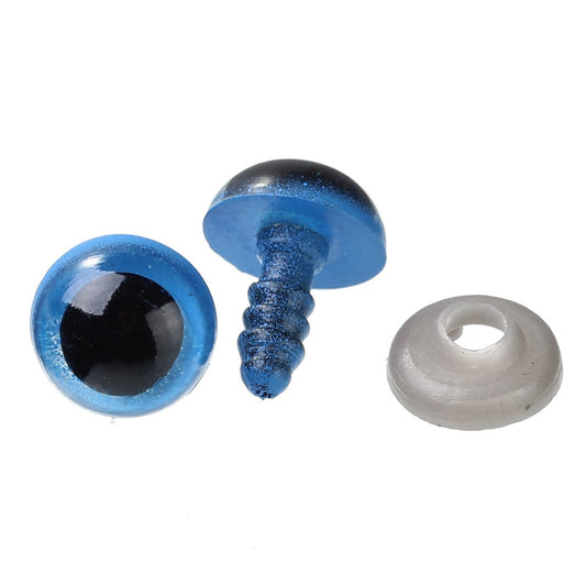 DO019 - 6 sets (12 pieces) Blue Safety Eyes and Backs for Doll and Toy Making - 9mm - 14x9mm - 14mm