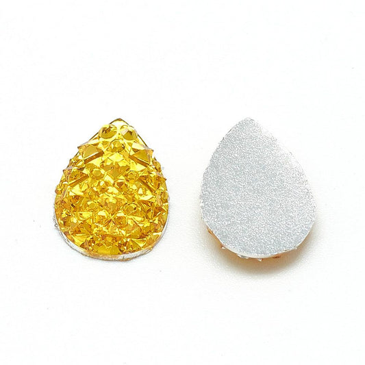 CA740 - 10 pcs Druzy Resin Embellishment Cabochons Yellow - 18mm x 13mm - Shimmer Style - Teardrop