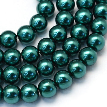 BD200 - 12mm Dark Green Blue Glass Pearl Imitation Round Beads - 16 inch strand - Approx. 35 Beads - Hole Size: 1.5mm