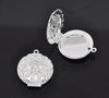 P744 - 5pcs. Silver Plated Carved Round Perfume Diffuser Pendant Photo Picture Locket Box - 32 X 27mm