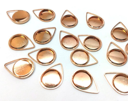 P770 - 10 pcs. Dark Rose Gold Pendant Circle Posts Settings Bezels Tray Cabochons - 12mm Glue Pad Setting (Cameo Setting Diameter) - Teardrop