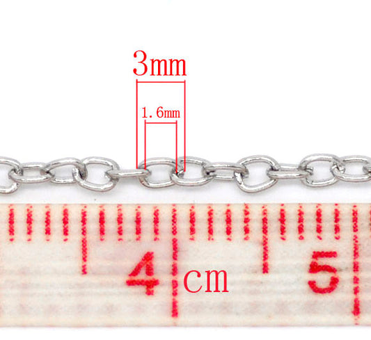 N165 - 20M (65.6 Ft) - Silver Tone Links Open Chain - 3 x 2mm