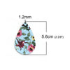 P859 - 10 pcs. Blue Floral Faux Leather Dangle Charms Pendants - Teardrop - 56mm (2.2") - Double Sided - Great for Earrings, Necklaces or Dangles
